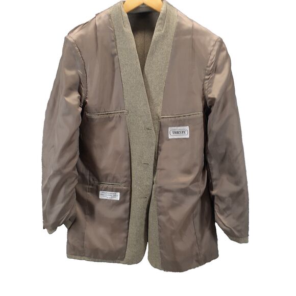 Trieste Blazer Mens 40R Tan Silk Wool 3 Button Jacket Office Dress Business - Picture 12 of 13